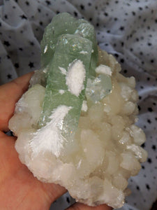 Rare Mordenite Puff Balls on Rare Green Apophyllite & Pink Stilbite Large Cluster From India - Earth Family Crystals