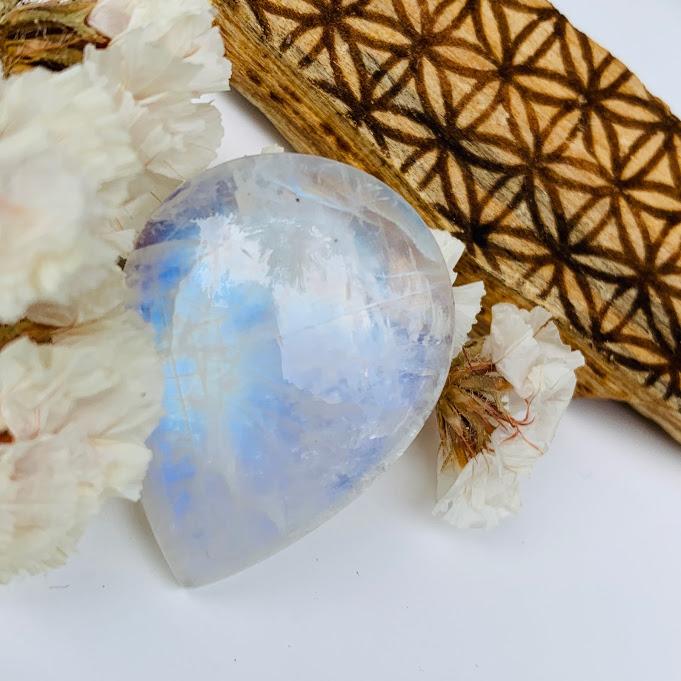 Flashy Teardrop Rainbow Moonstone Cabochon Ideal for Crafting #1 - Earth Family Crystals