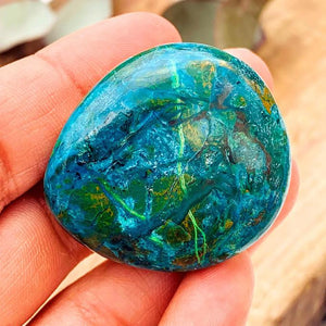 Uplifting Blue & Green Chrysocolla Palm Stone From Peru #1 - Earth Family Crystals