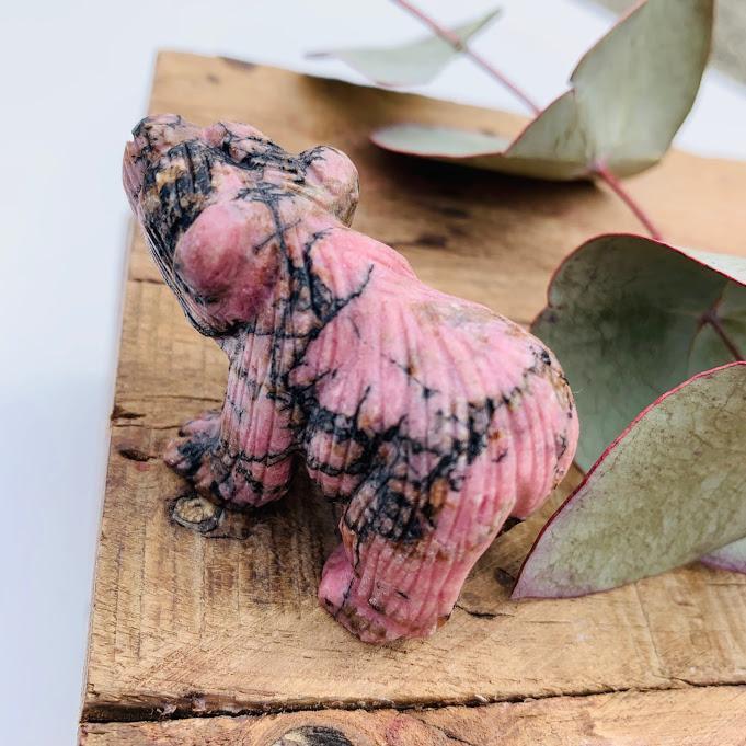 Adorable Rhodonite Bear Display Carving - Earth Family Crystals