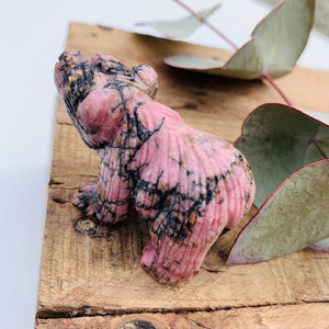 Adorable Rhodonite Bear Display Carving - Earth Family Crystals