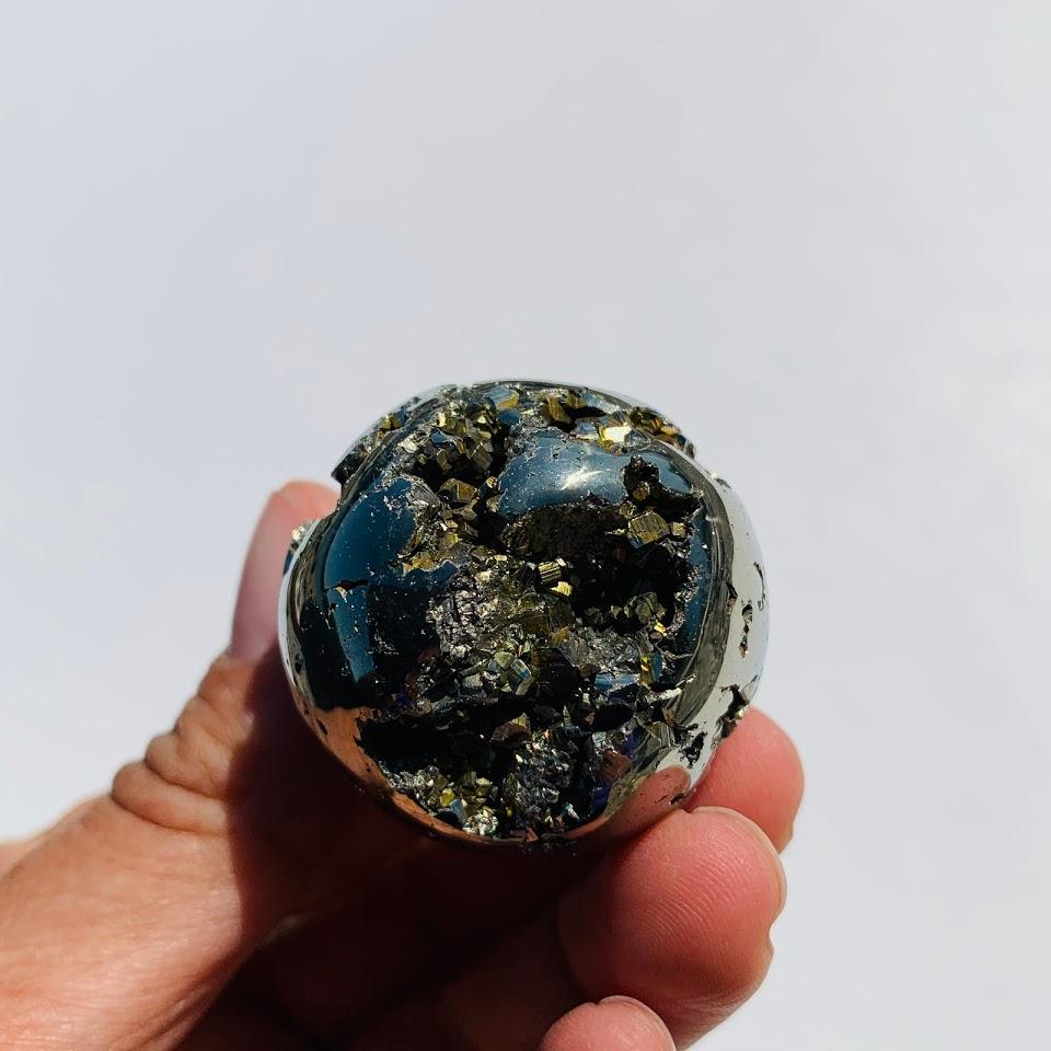 Uplifting Golden Sparkle Pyrite Geode Sphere From Peru #4 - Earth Family Crystals