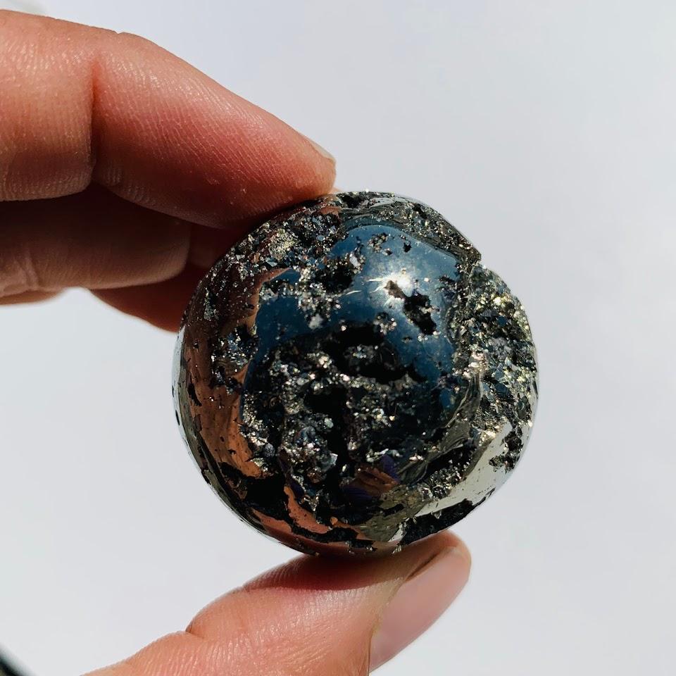 Uplifting Golden Sparkle Pyrite Geode Sphere From Peru #2 - Earth Family Crystals