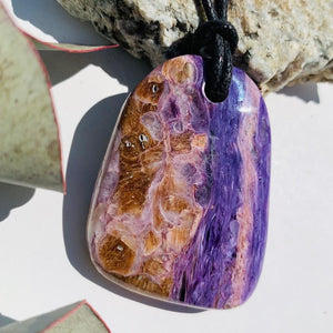 Stunning Silky Purple Chunky Charoite Pendant on Adjustable Cotton Cord #4 - Earth Family Crystals