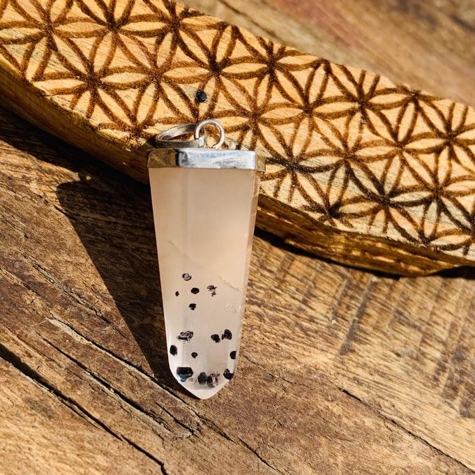 Frosted Angel Phantom Quartz Pendant in Sterling Silver (Includes Silver Chain) - Earth Family Crystals