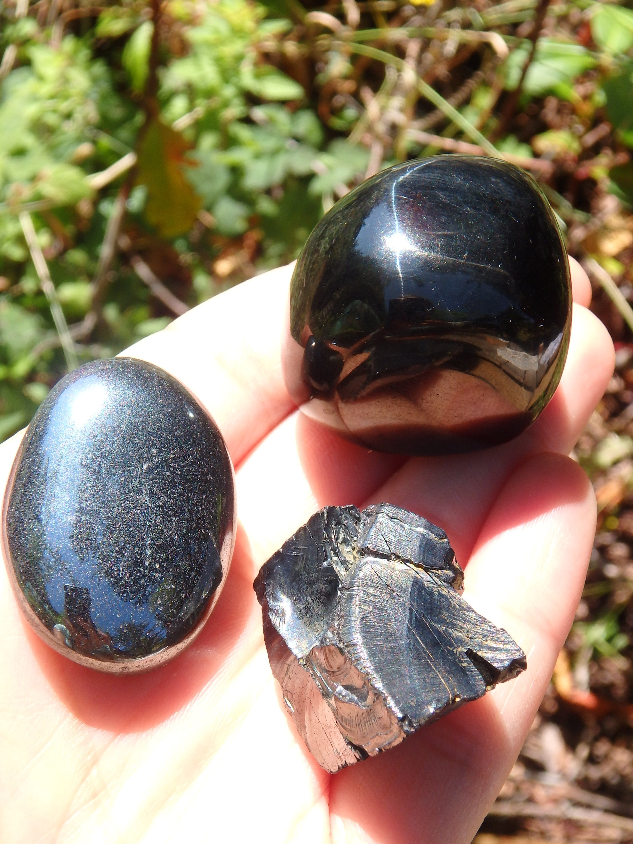 Root Chakra Set of 3~High Shine Hematite, Chunky Jet & Raw Elite Noble Shungite Hand Held Stone Kit - Earth Family Crystals