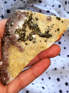 Red Hematite Quartz & Golden Pyrite on Rock Matrix - Earth Family Crystals