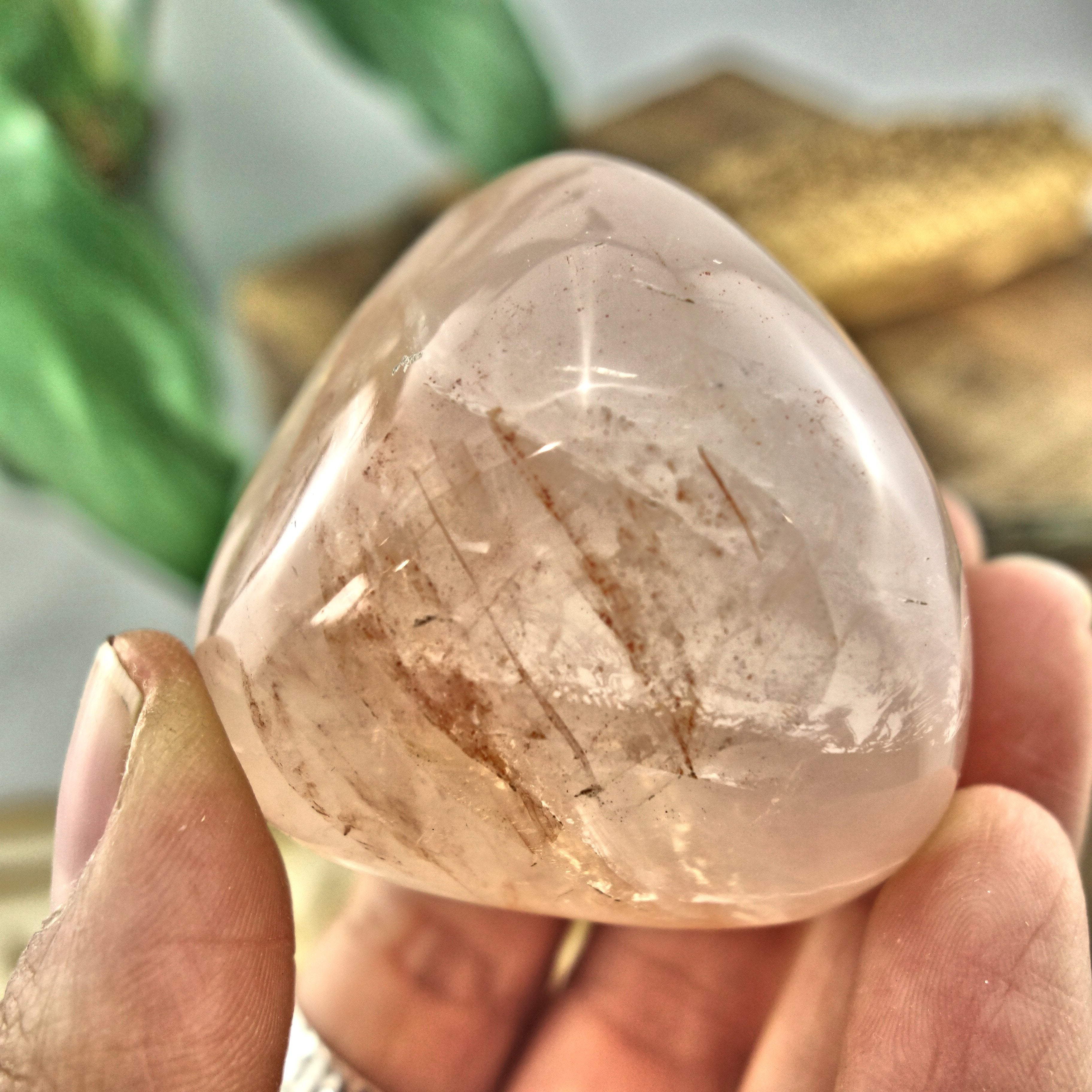 Optical Red Hematoid Quartz Palm Stone From Madagascar