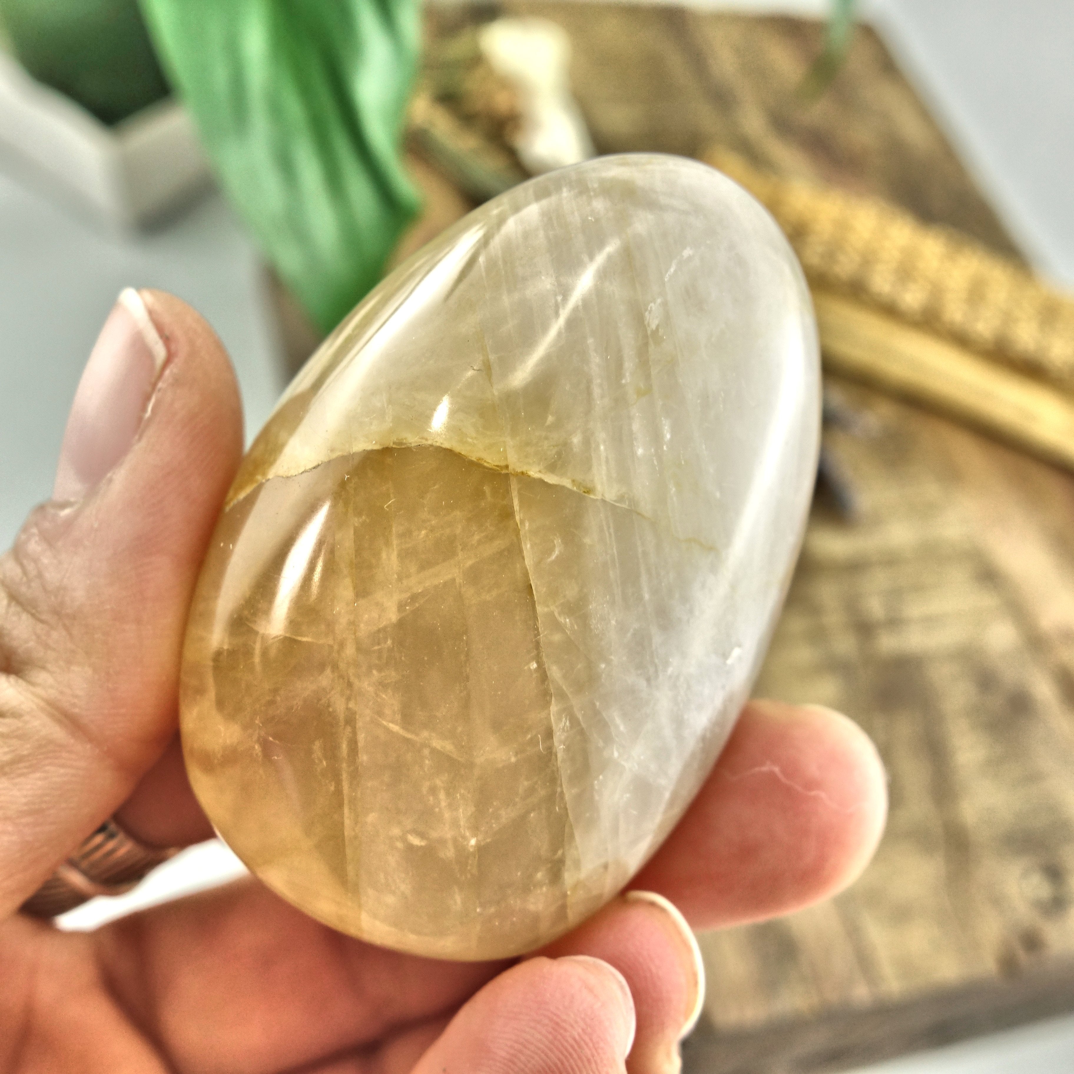Golden Hematoid Quartz Handheld Palm Stone - Earth Family Crystals