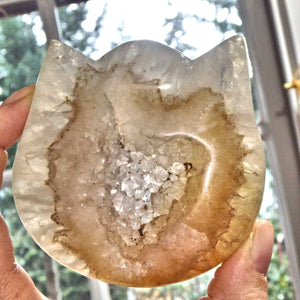 Adorable Druzy Geode Hematoid Quartz  Precious Cat Head Carving - Earth Family Crystals