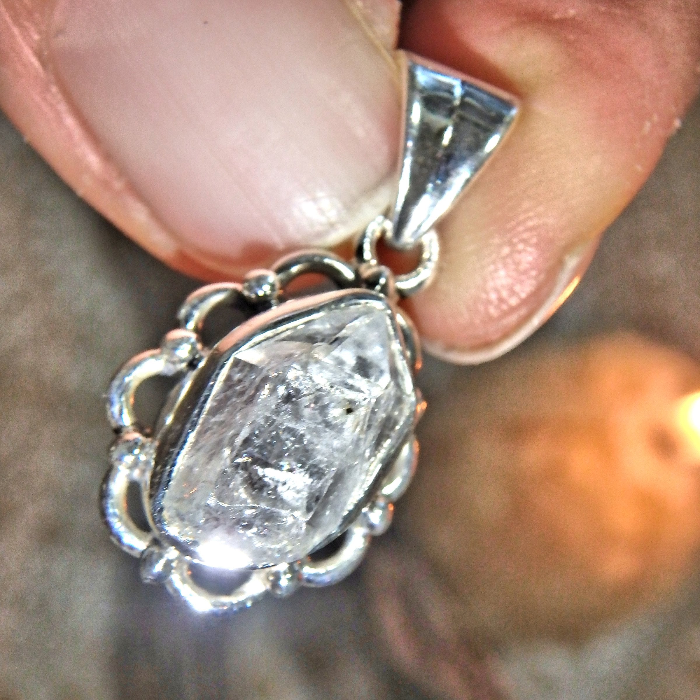 Still Water Herkimer Diamond Dainty Pendant Sterling Silver (Includes Silver Chain)