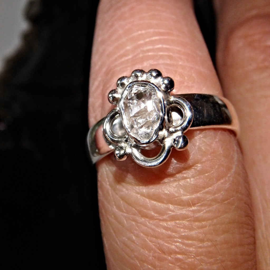 Cute Dainty Herkimer Diamond  Gemstone Ring in Sterling Silver (Size 6) - Earth Family Crystals