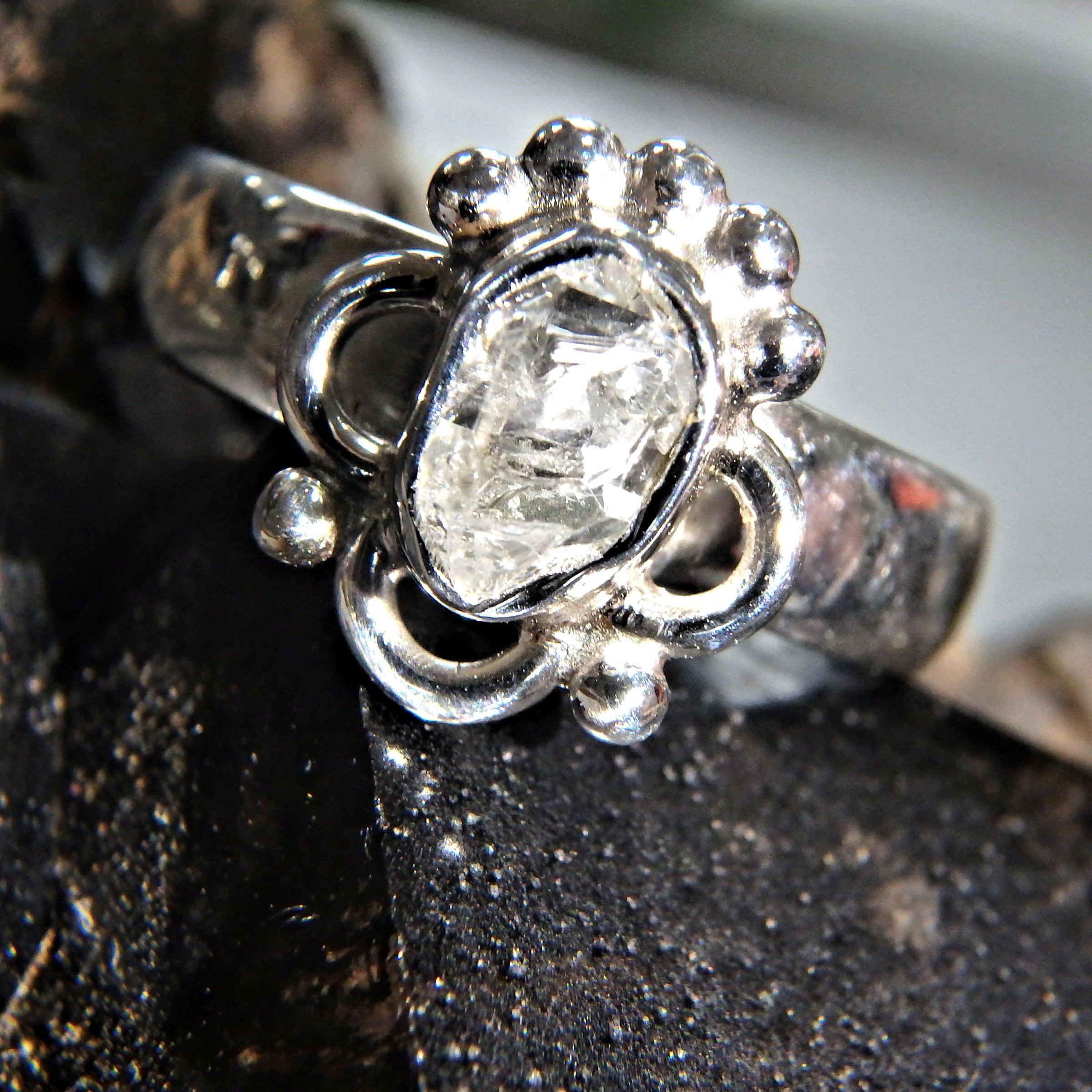 Cute Dainty Herkimer Diamond  Gemstone Ring in Sterling Silver (Size 6) - Earth Family Crystals