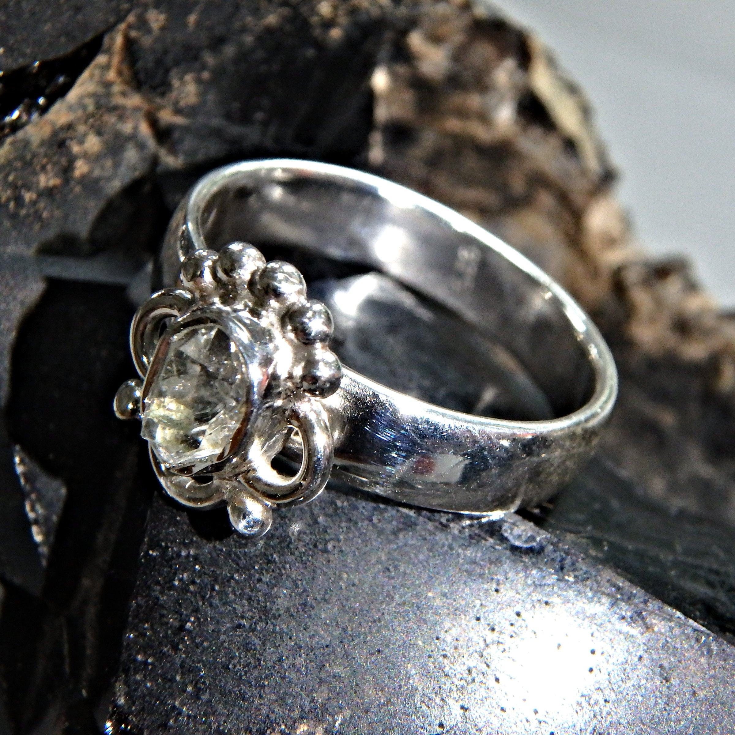 Cute Dainty Herkimer Diamond  Gemstone Ring in Sterling Silver (Size 6) - Earth Family Crystals