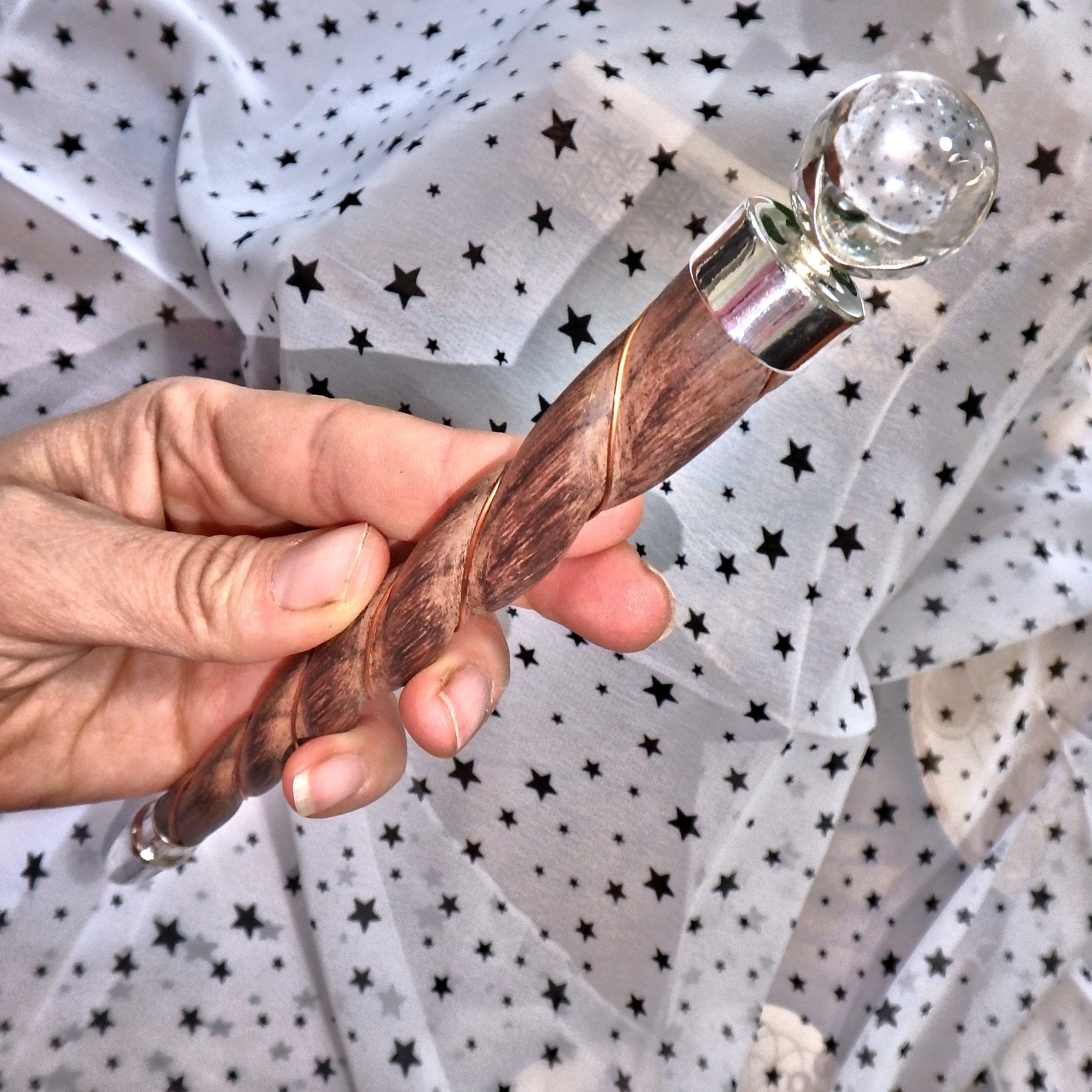 Rose Wood & Himalayan Quartz Copper Wire Wrapped Healing Wand - Earth Family Crystals