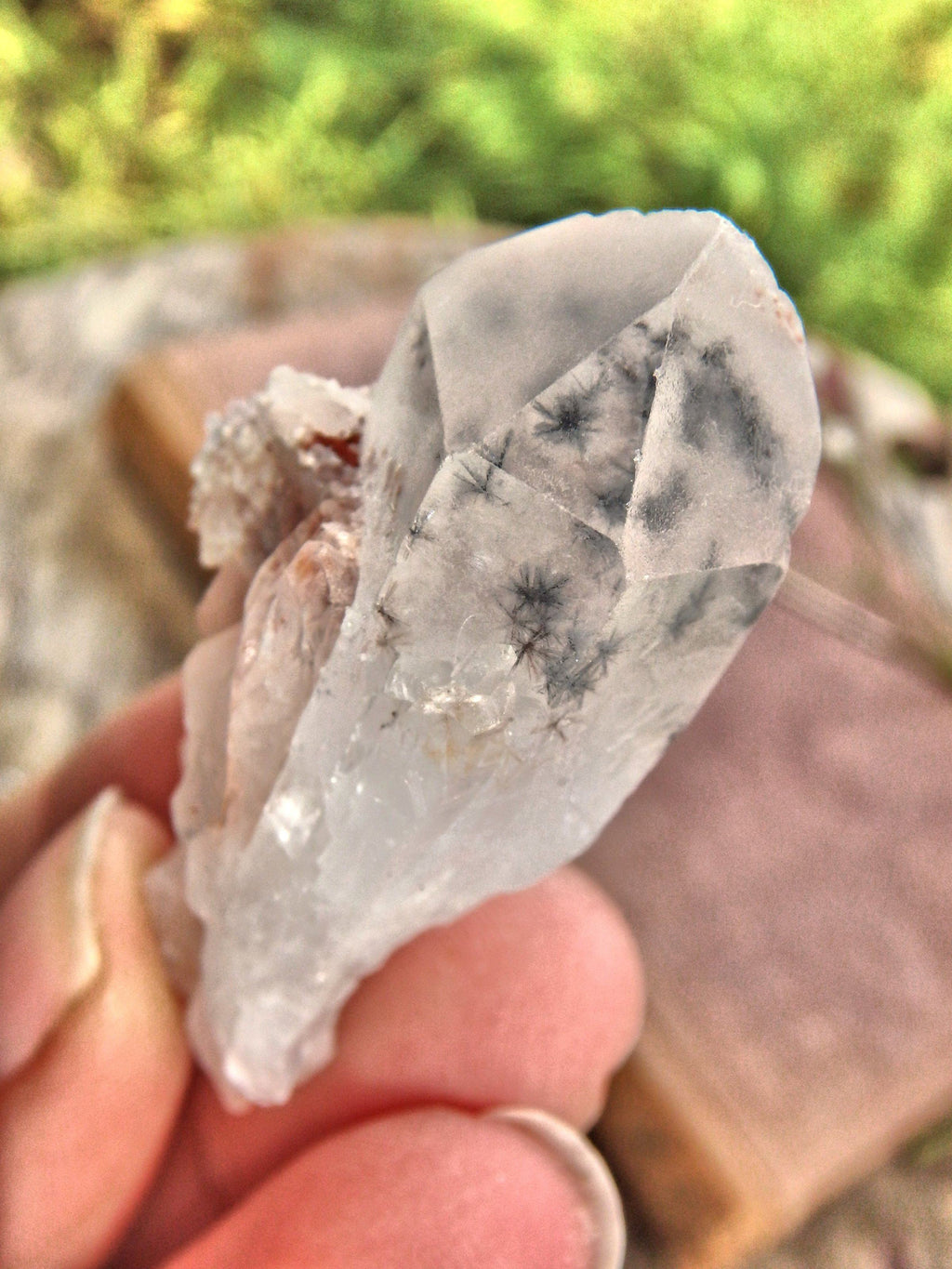 Bursts of Star Hollandite Elestial Quartz Point From Madagascar - Earth Family Crystals
