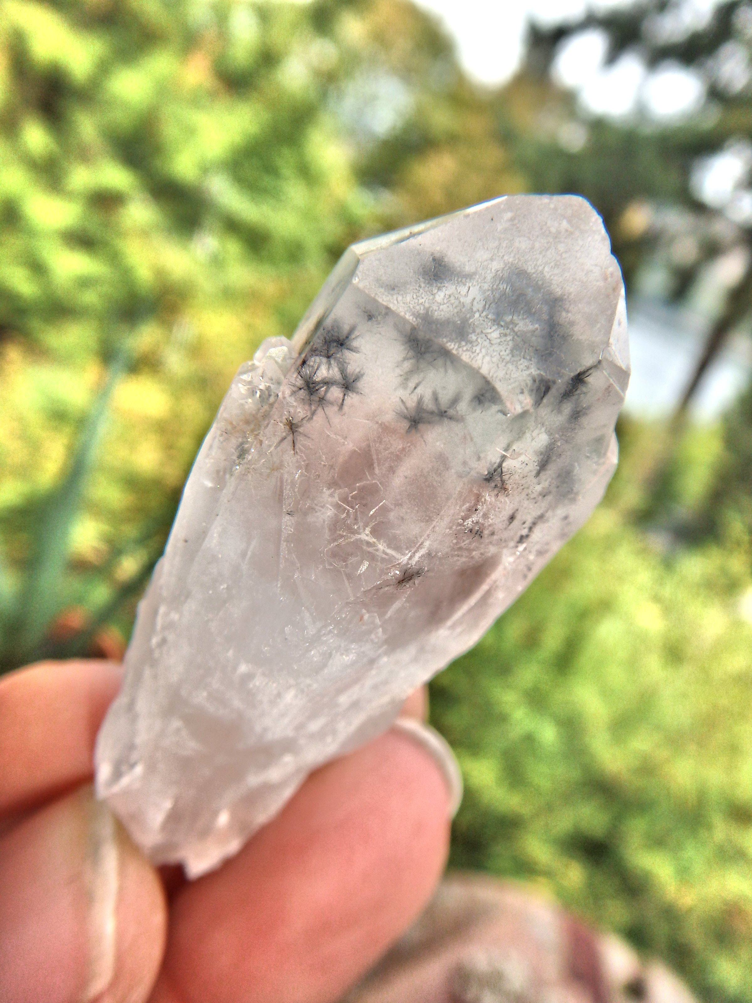 Bursts of Star Hollandite Elestial Quartz Point From Madagascar - Earth Family Crystals