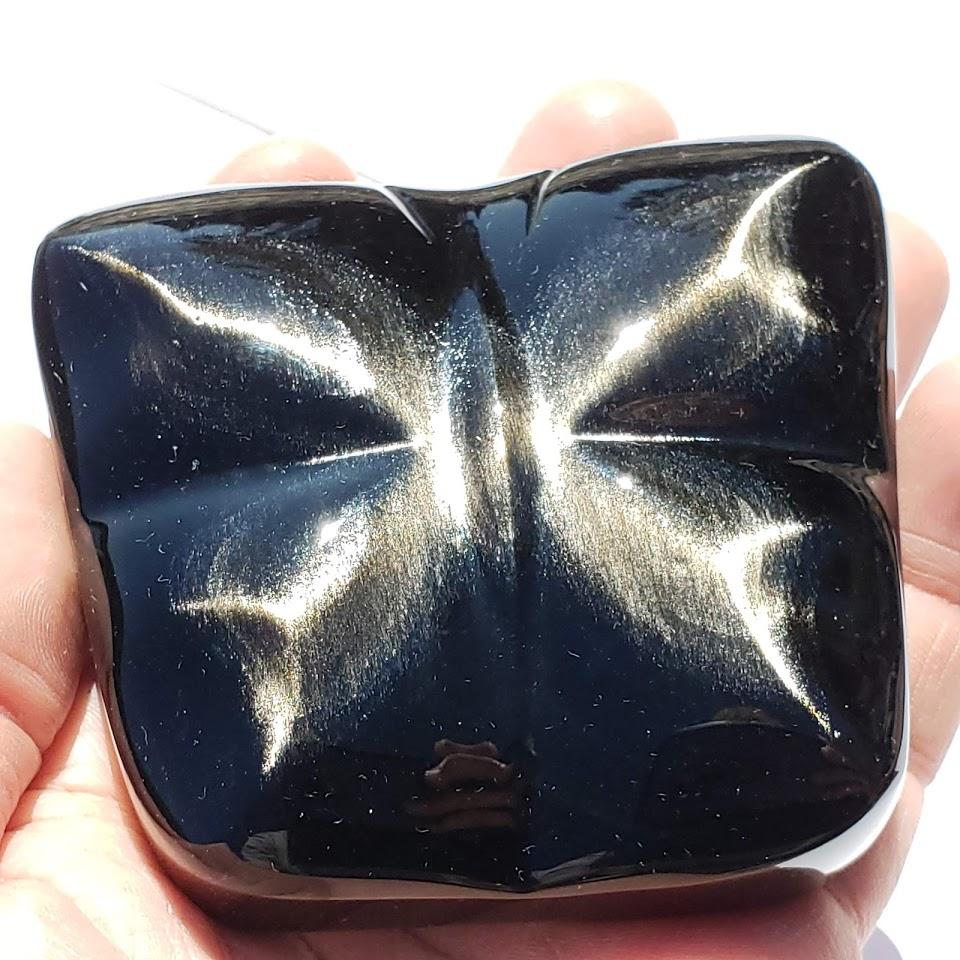 Pretty Golden Sheen Obsidian Butterfly Display Carving From Mexico - Earth Family Crystals