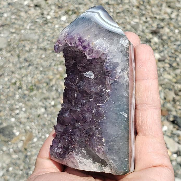 Pretty Lavender Purple Amethyst & Agate Standing Display Point Partially Polished From Uruguay - Earth Family Crystals