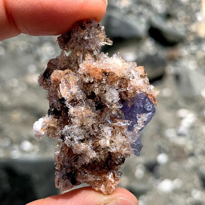 Extreme Shimmer Orange Creedite  & Raw Fluorite Natural Specimen from Mexico - Earth Family Crystals