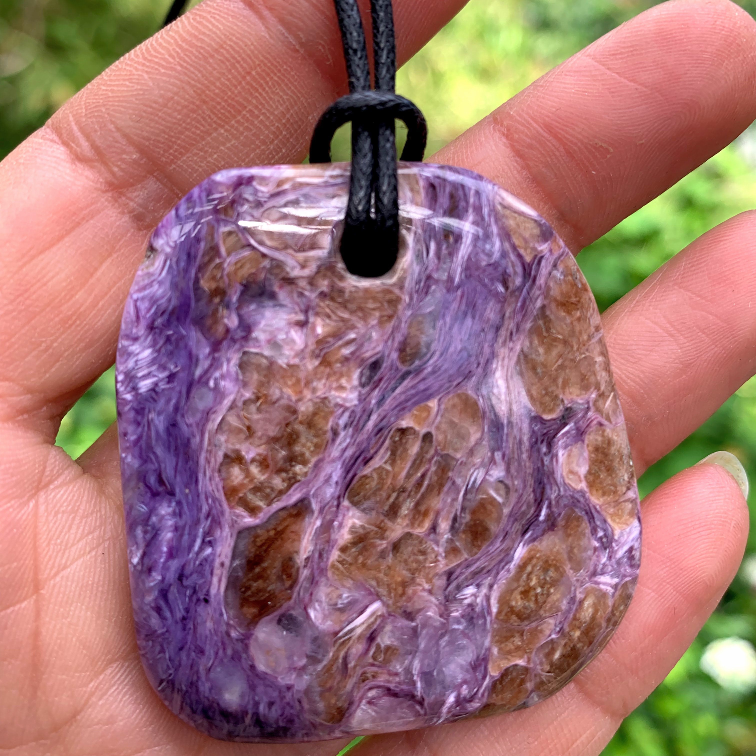 Stunning Silky Purple Patterns Charoite On Adjustable Cotton Cord #1 - Earth Family Crystals