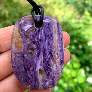 Stunning Silky Purple Patterns Charoite On Adjustable Cotton Cord #2 - Earth Family Crystals