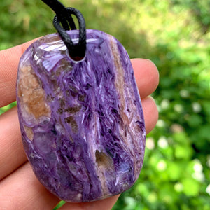 Stunning Silky Purple Patterns Charoite On Adjustable Cotton Cord #2 - Earth Family Crystals