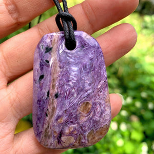 Stunning Silky Purple Patterns Charoite On Adjustable Cotton Cord #3 - Earth Family Crystals