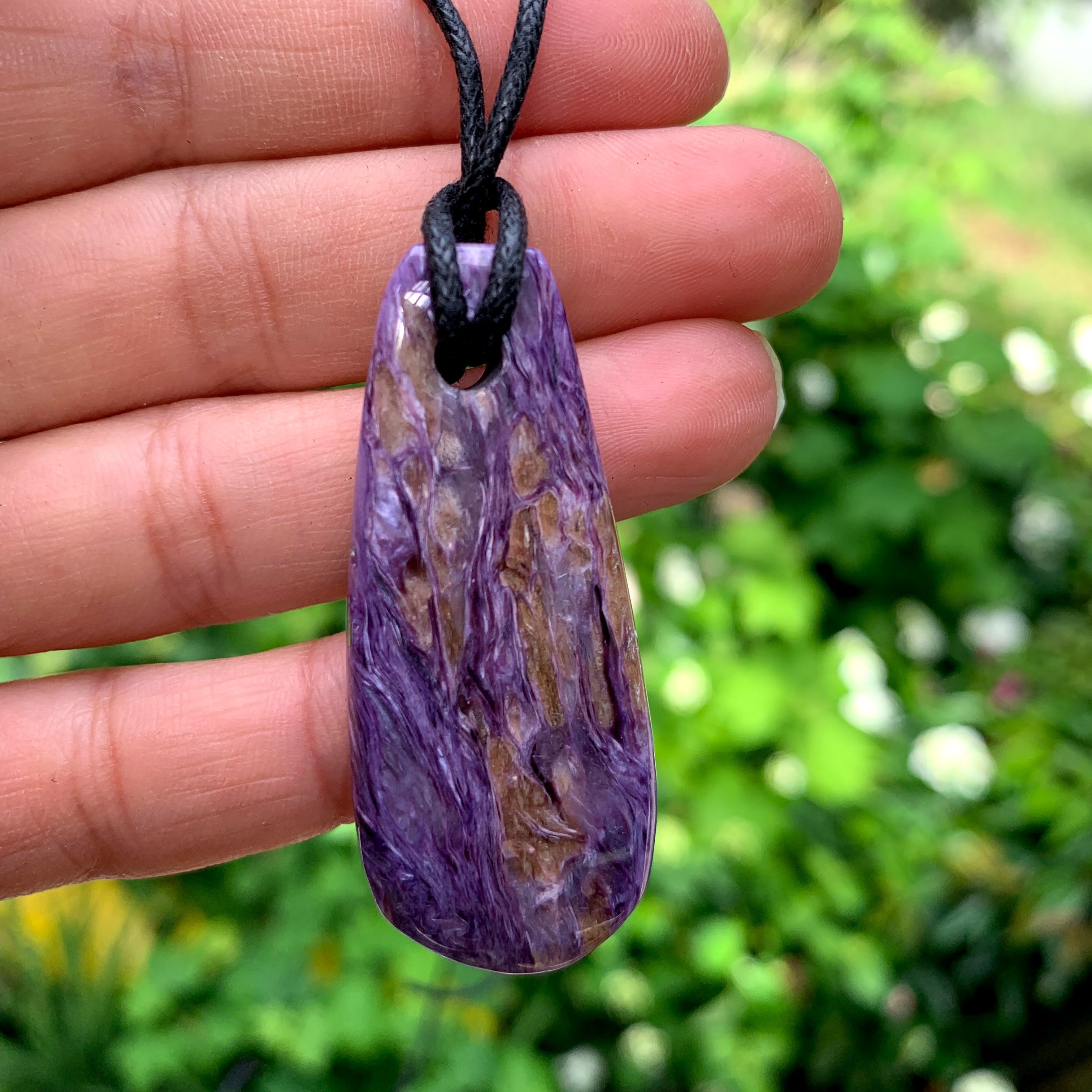 Stunning Silky Purple Patterns Charoite On Adjustable Cotton Cord #4 - Earth Family Crystals