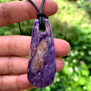 Stunning Silky Purple Patterns Charoite On Adjustable Cotton Cord #4 - Earth Family Crystals