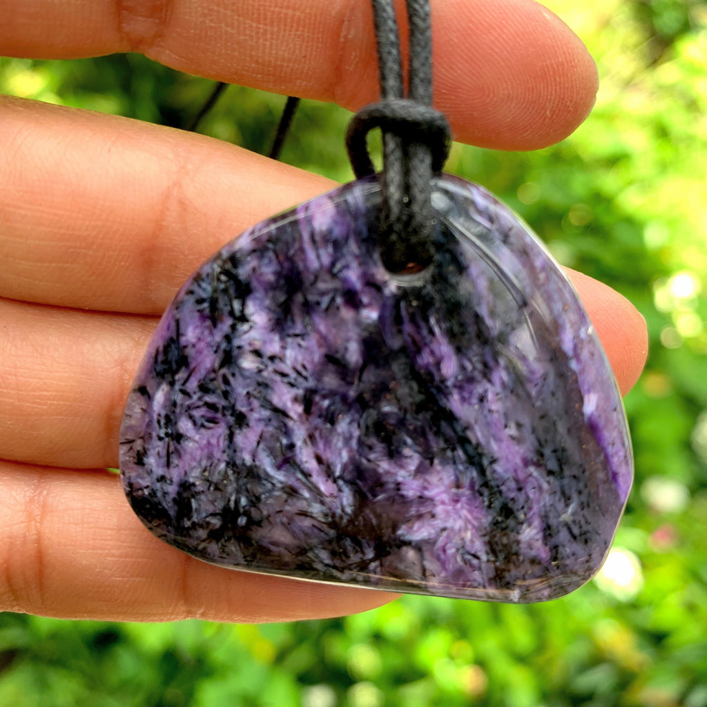 Stunning Silky Purple Patterns Charoite On Adjustable Cotton Cord #5 - Earth Family Crystals