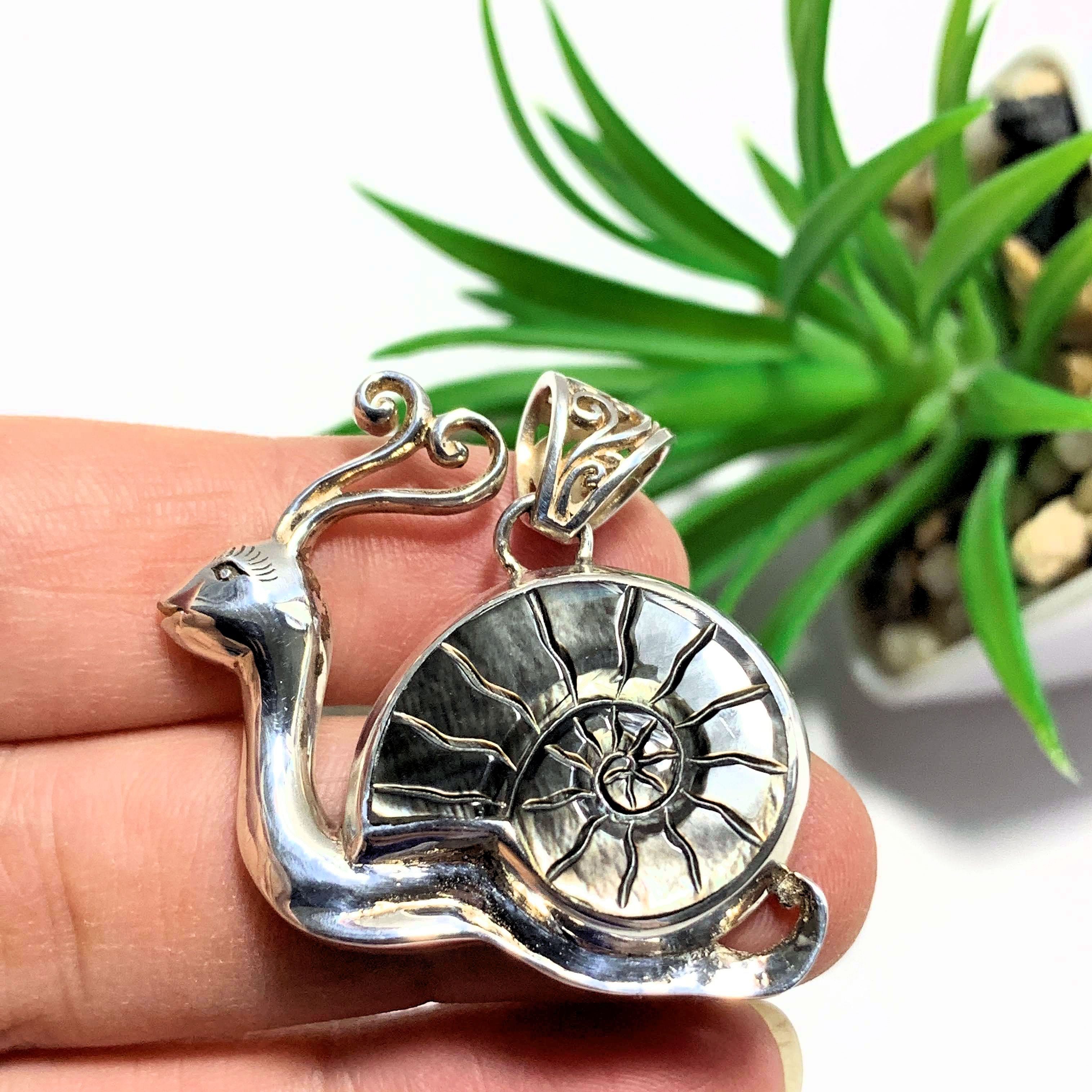 Black Pearl Snail Pendant in Sterling Silver (Includes Silver Chain)