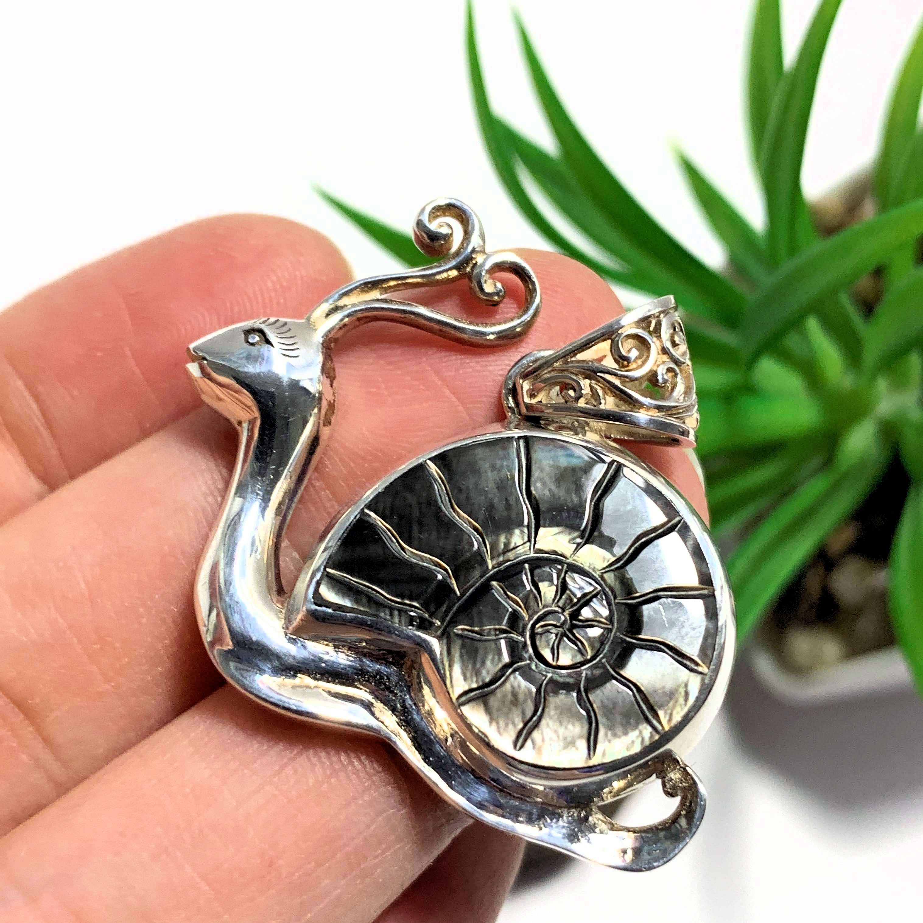 Black Pearl Snail Pendant in Sterling Silver (Includes Silver Chain)