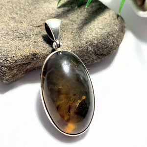 Sumatra Blue & Golden Amber  Pendant In Sterling Silver (Includes Silver Chain) REDUCED