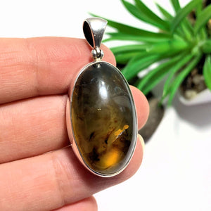 Sumatra Blue & Golden Amber  Pendant In Sterling Silver (Includes Silver Chain) REDUCED