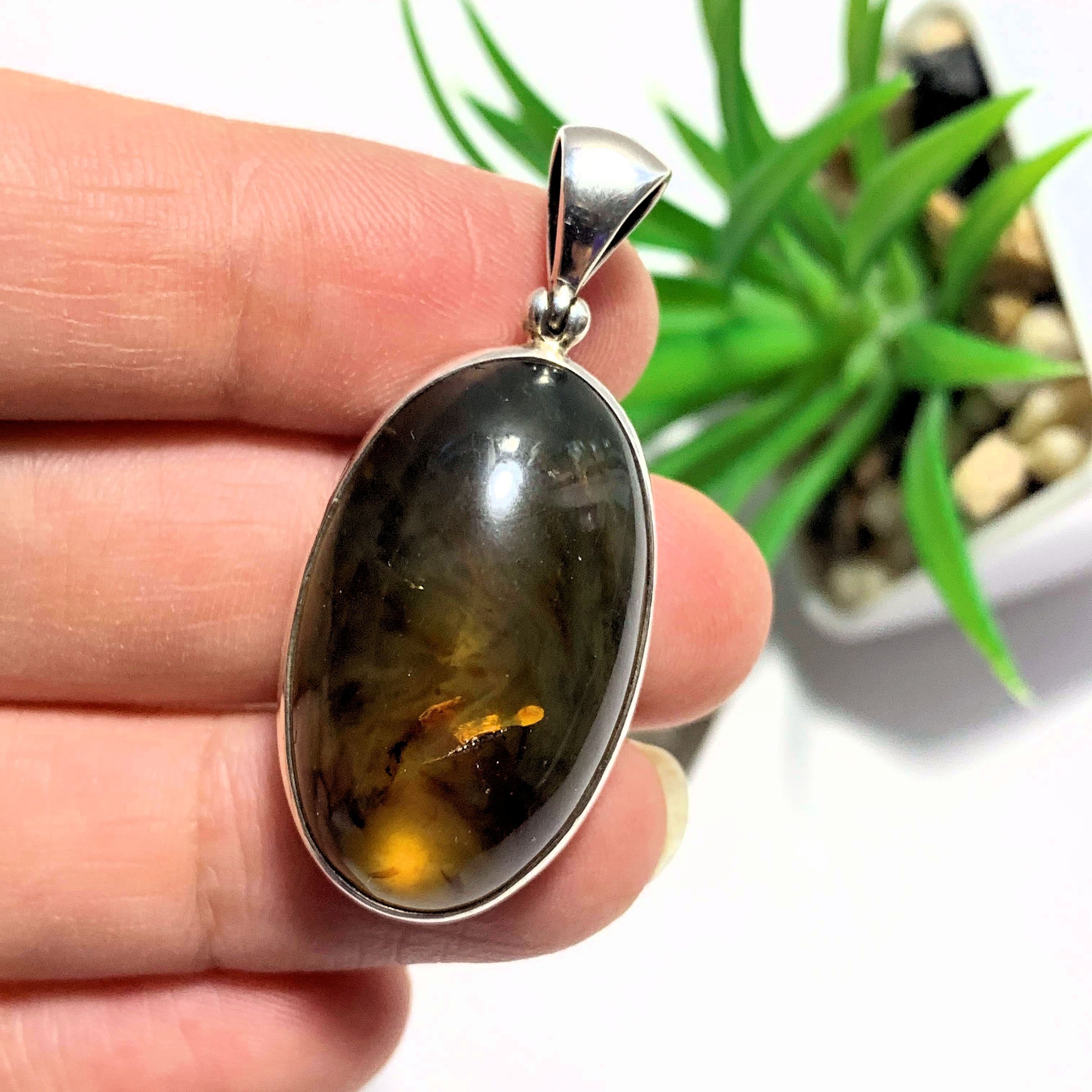 Sumatra Blue & Golden Amber  Pendant In Sterling Silver (Includes Silver Chain) REDUCED