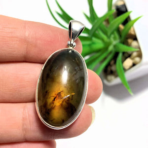 Sumatra Blue & Golden Amber  Pendant In Sterling Silver (Includes Silver Chain) REDUCED