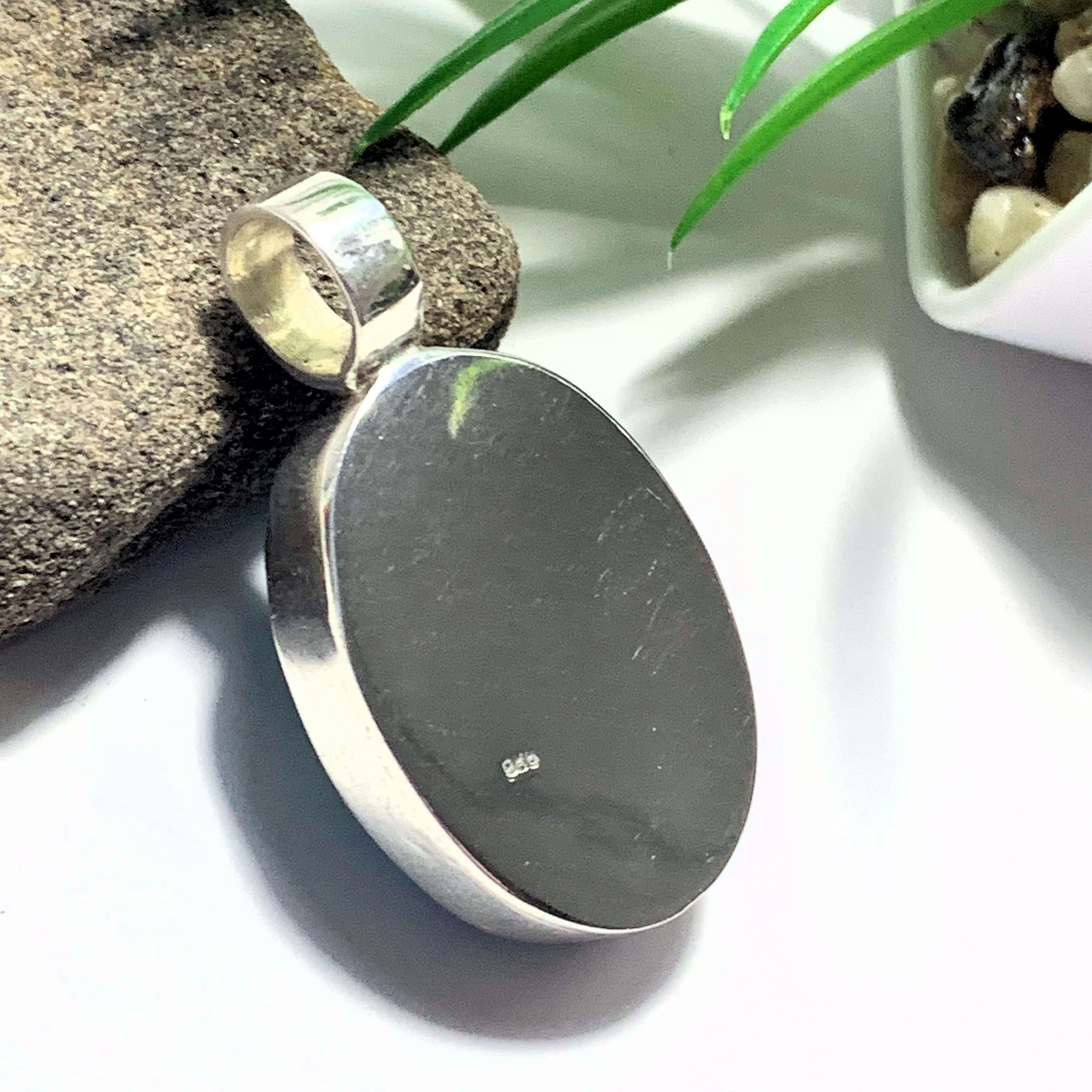 Deep Ocean Blue Larimar Large Sterling Silver Pendant (Includes Silver Chain)