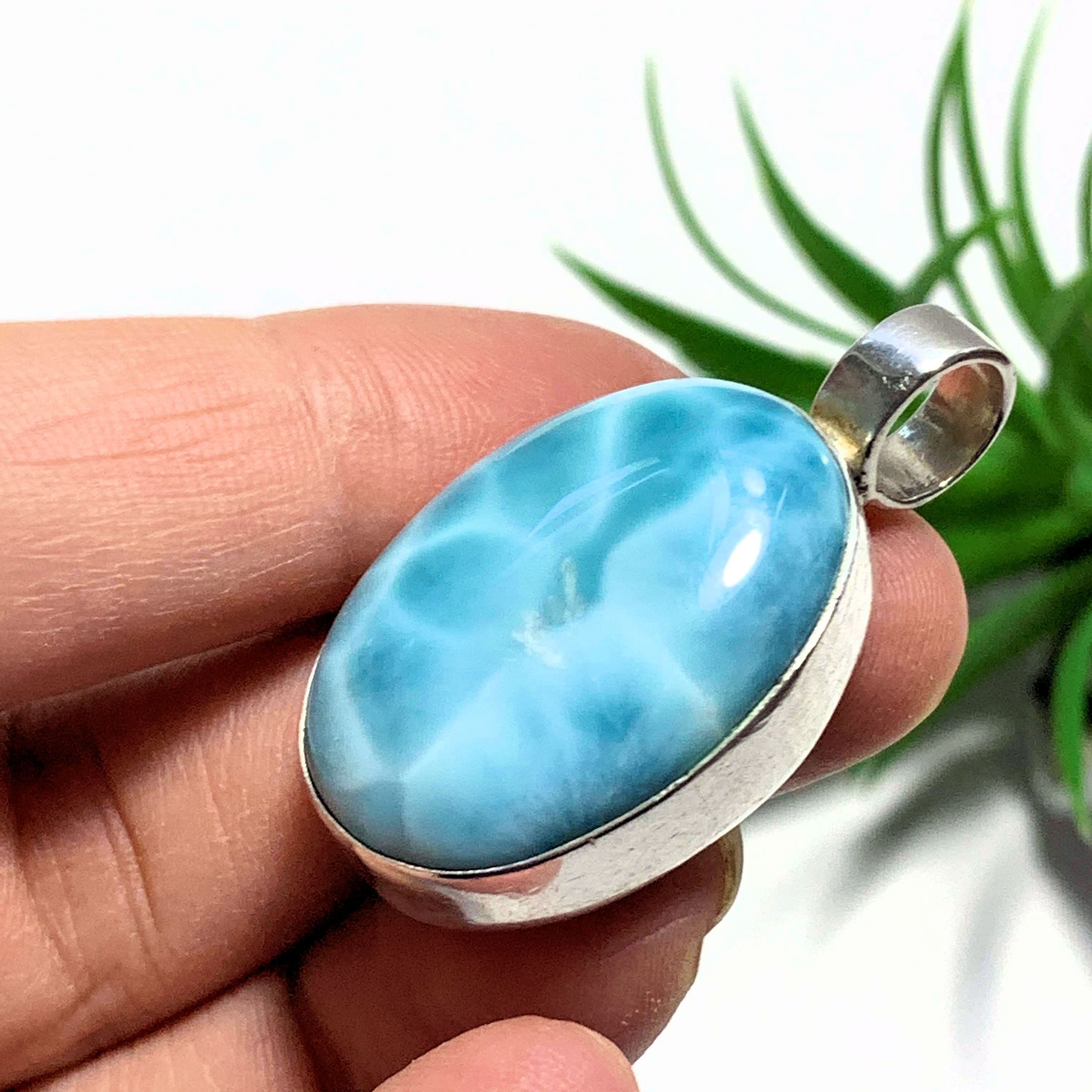 Deep Ocean Blue Larimar Large Sterling Silver Pendant (Includes Silver Chain)