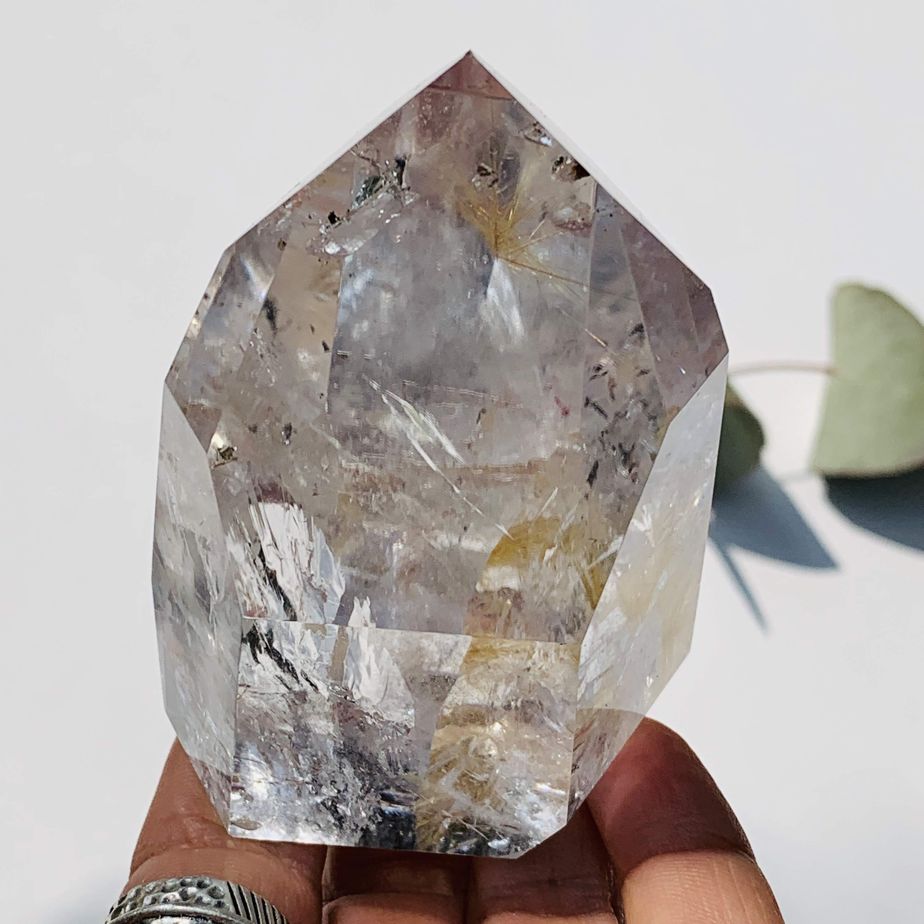 Incredible Rainbows Large Golden Rutilated Quartz Polished Clear Quartz Display Specimen
