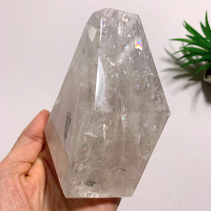 Gorgeous Large Clear Quartz Polished Display Specimen With Golden Pyrite Inclusion-Locality Brazil