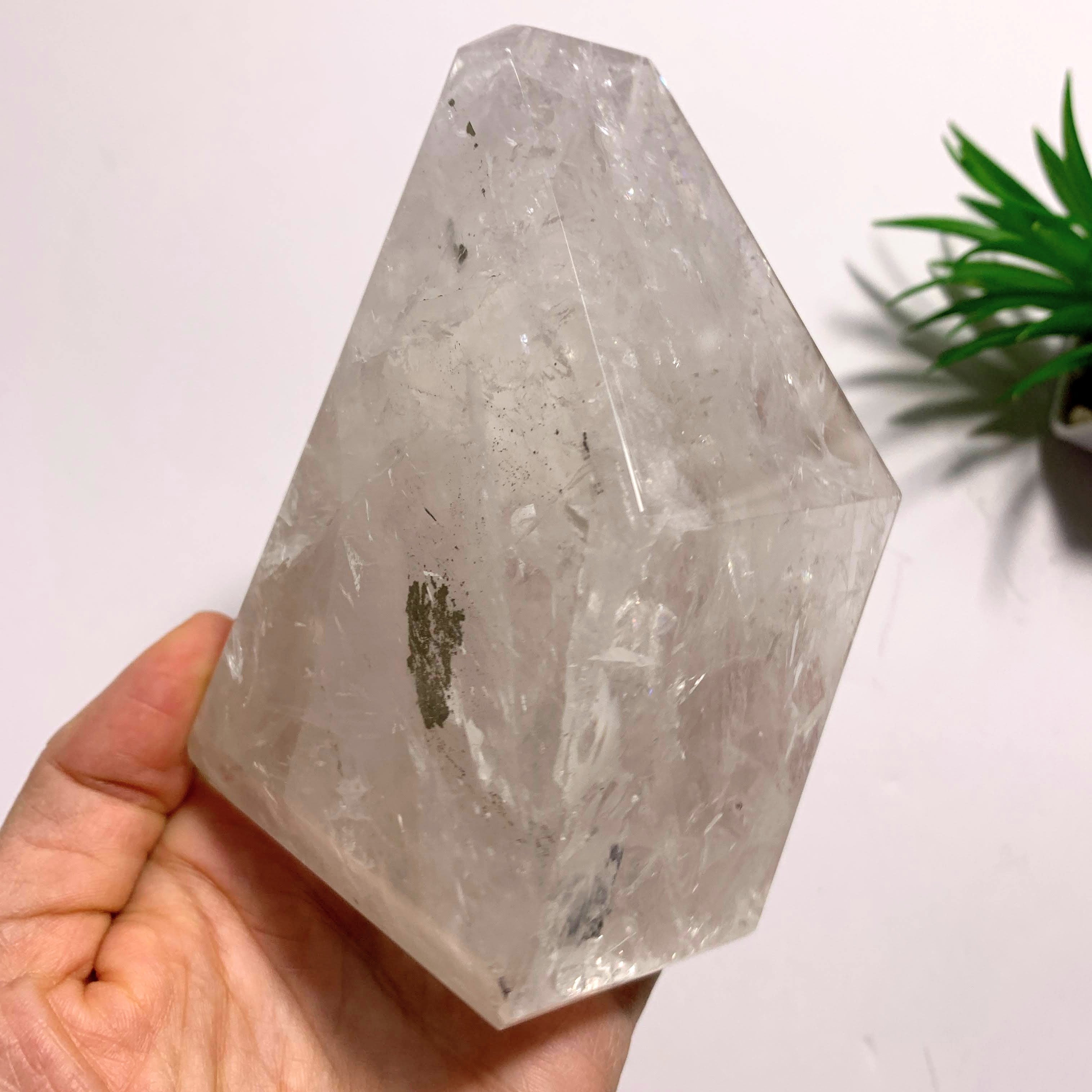 Gorgeous Large Clear Quartz Polished Display Specimen With Golden Pyrite Inclusion-Locality Brazil