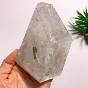 Gorgeous Large Clear Quartz Polished Display Specimen With Golden Pyrite Inclusion-Locality Brazil