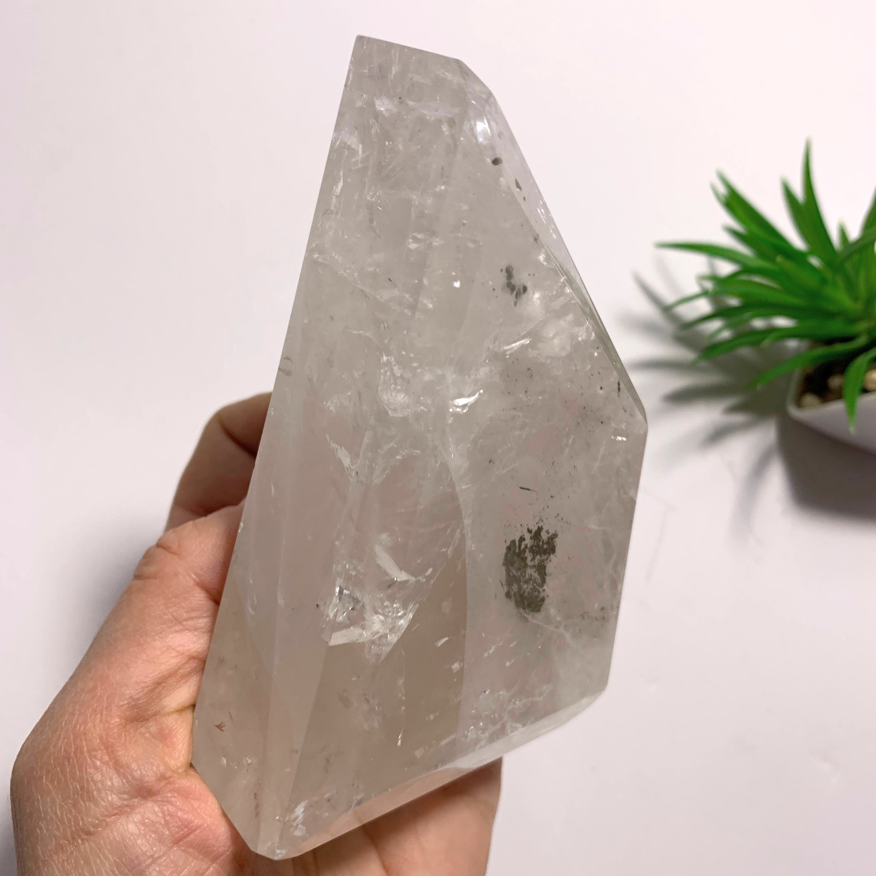 Gorgeous Large Clear Quartz Polished Display Specimen With Golden Pyrite Inclusion-Locality Brazil