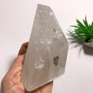 Gorgeous Large Clear Quartz Polished Display Specimen With Golden Pyrite Inclusion-Locality Brazil