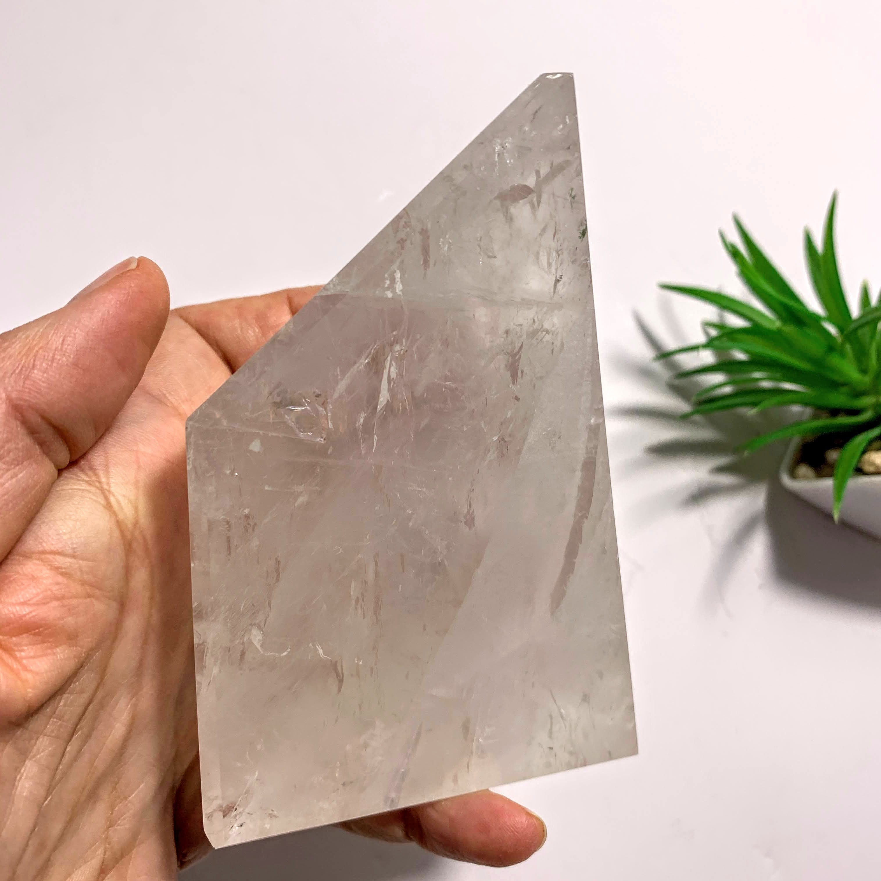 Gorgeous Large Clear Quartz Polished Display Specimen With Golden Pyrite Inclusion-Locality Brazil
