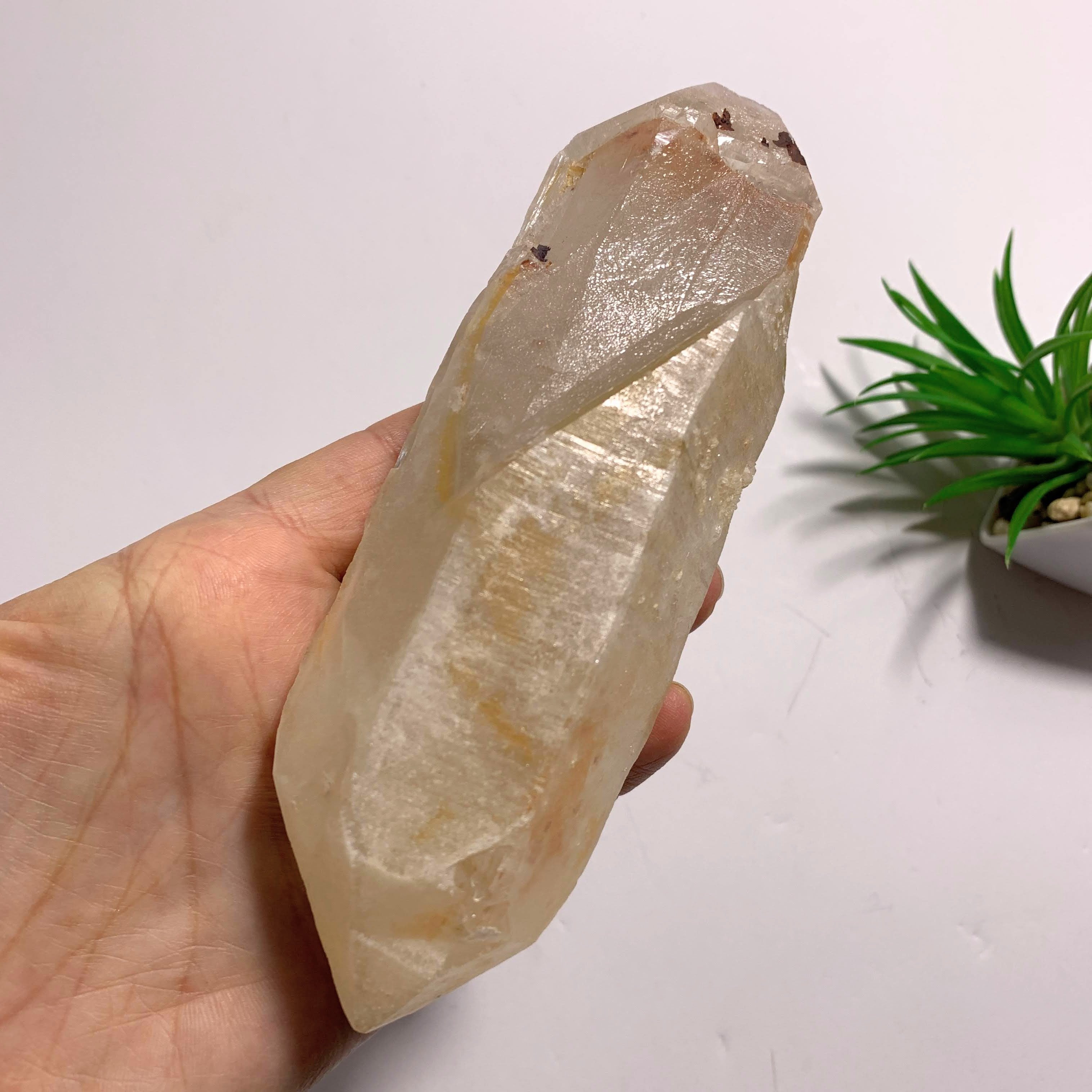 One of a Kind~Double Terminated Tangerine Lemurian Quartz Large Point Encrusted in Druzy From Brazil