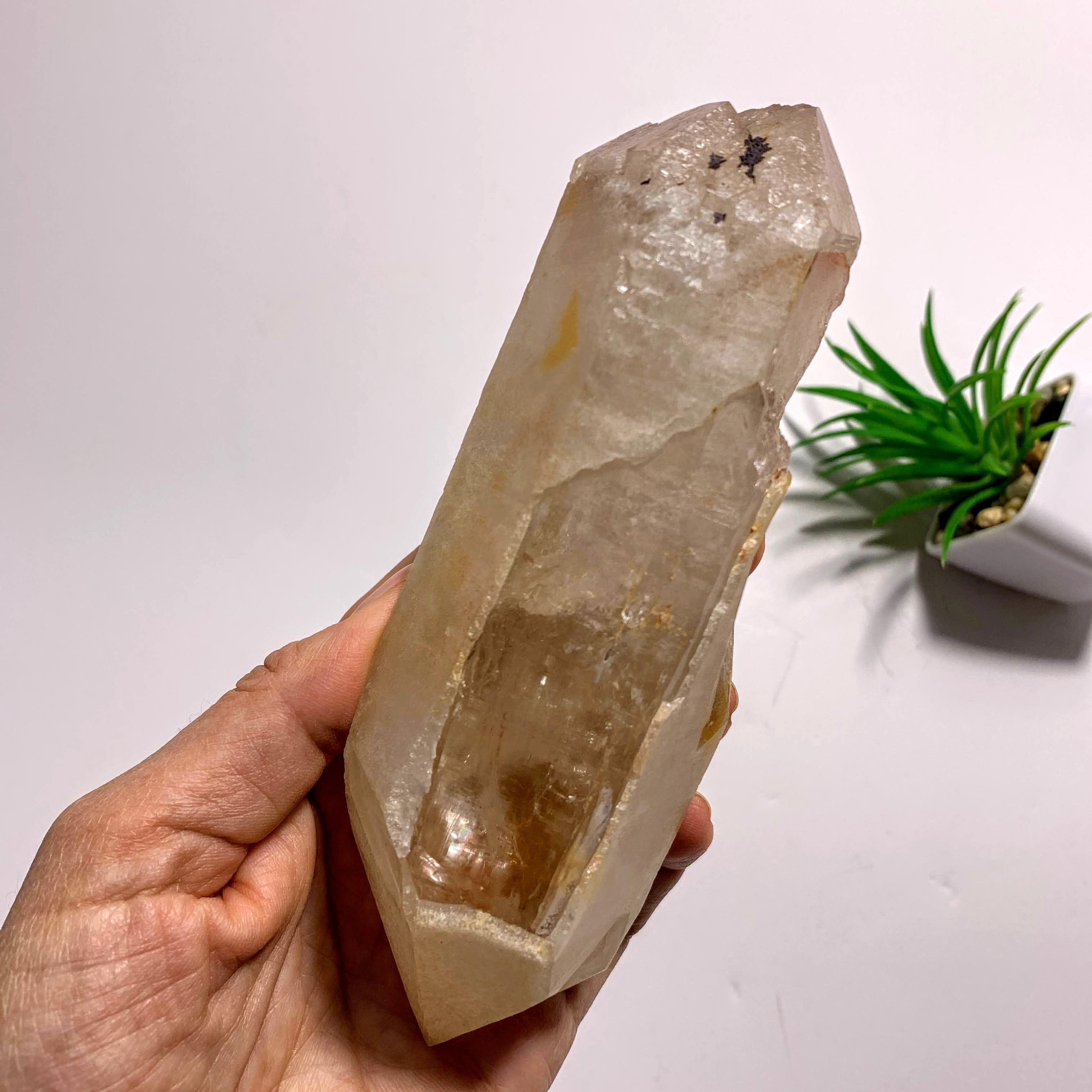 One of a Kind~Double Terminated Tangerine Lemurian Quartz Large Point Encrusted in Druzy From Brazil