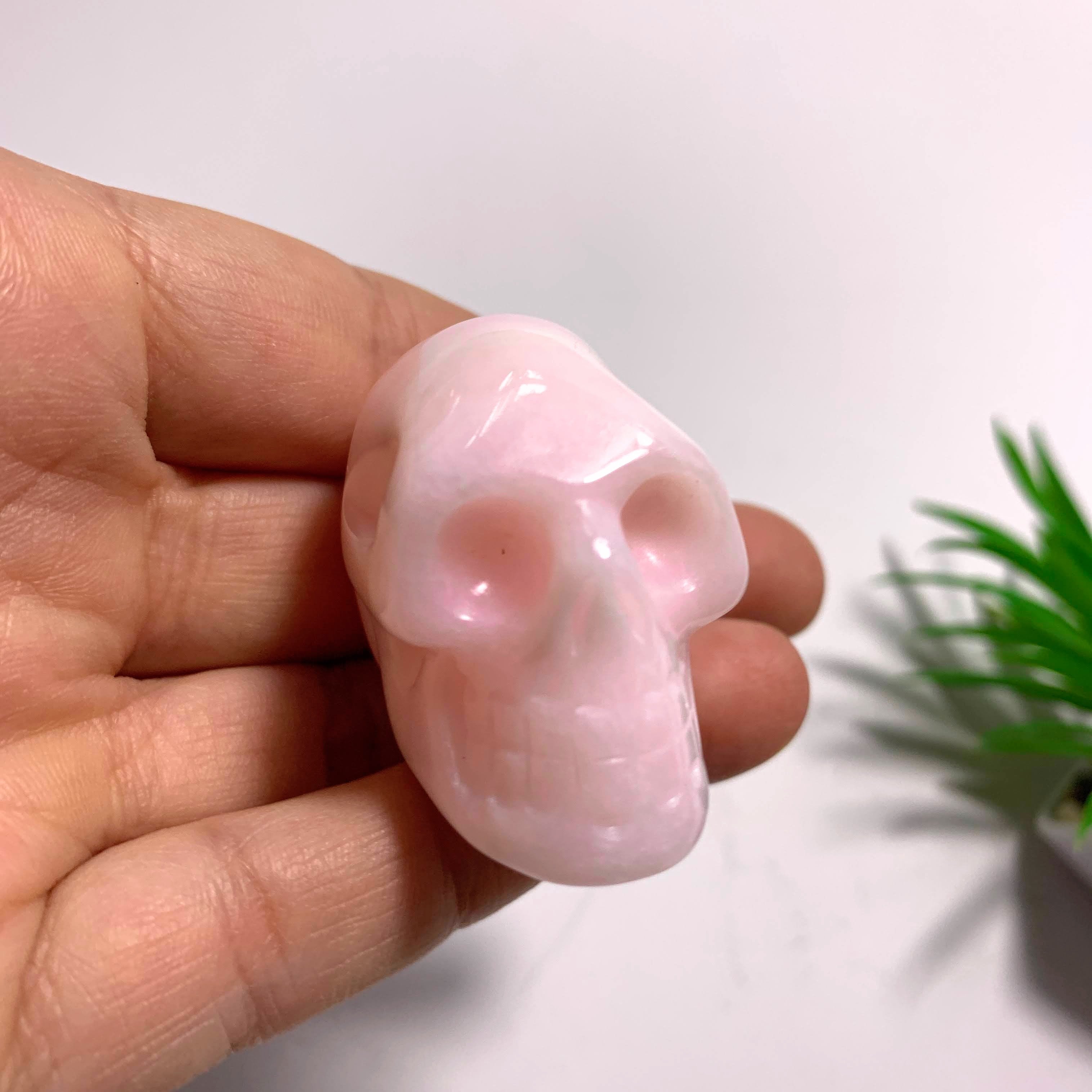 Creamy Pink Mangano Calcite Skull Carving~Locality Peru