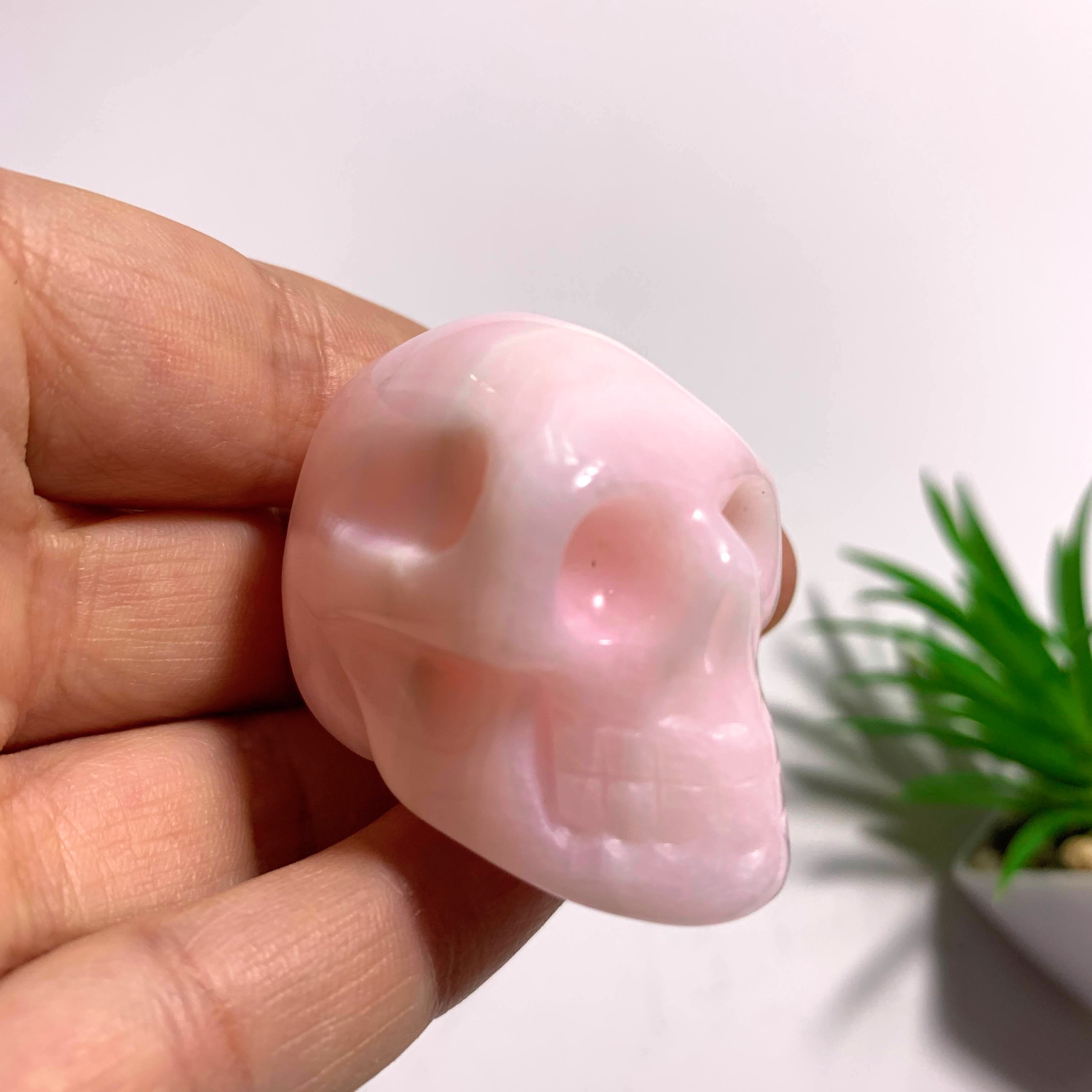 Creamy Pink Mangano Calcite Skull Carving~Locality Peru